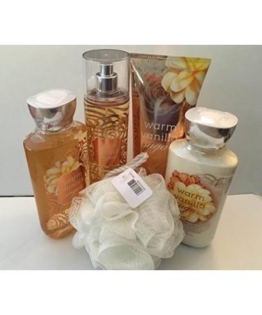Warm Vanilla Sugar Deluxe 5 Piece Bundle Gift Set Full Size Cream Lotion Shower Gel Fragrance Mist & Shower Sponge (packaging may vary).
