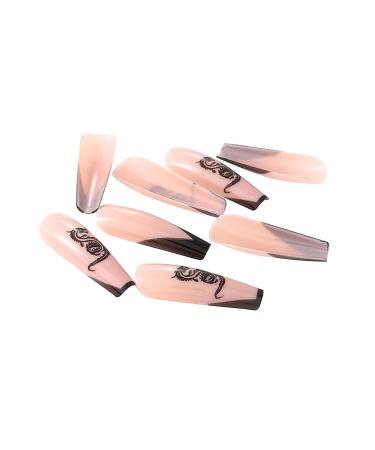 Brishow Pink Long Press-On Nails with Black Dragon French Design | 24-Piece Artificial Nails for Women & Girls - Buy Online on SooperMarket.com