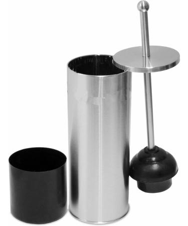 Chrome Toilet Plunger with Holder | Heavy Duty Deep Cleaning | Bathroom Metal Canister with Drip Cup | Silver - Buy Online on SooperMarket.com