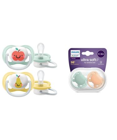 Philips Avent Schnuller Ultra Air 0 to 6 months jaw-friendly and BPA-free 2 pieces & avent Ultra Soft Schnuller 2 Pack-BPA-free pacifier for babies from 0 to 6 months green/orange pastel bundle with pacifier 2-Pack (SCF091/03)