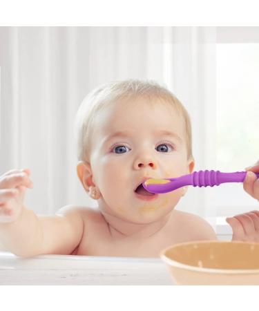 Vicloon Baby Fork and Spoon 4Pcs Set - Silicone Self Feeding Utensil for Infant Toddler - Easy Grip Soft Spoon Toddler Cutlery Kit - First Led Training Weaning - Blue/Pink/Purple/Green - Buy Online on SooperMarket.com