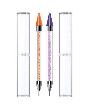 Tvoip 2PCS Dual-Ended Nail Rhinestone Picker Wax Tip Pencil Pick Up Applicator Dual Tips Dotting Pen Beads Gems Crystals Studs Picker with Acrylic Handle Manicure Nail Art Tool