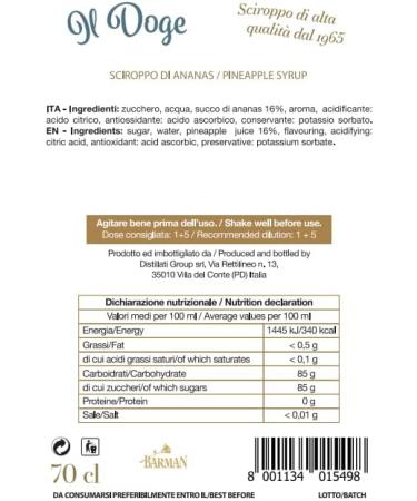 Il Doge Pineapple 70cl Cocktail Mixers Syrup Mocktail Syrup - Buy Online on SooperMarket.com