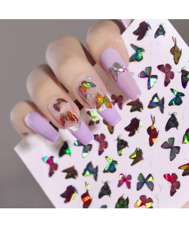 Eseres 10 Sheets 3D Laser Butterfly Nail Stickers - Self-Adhesive Colorful Butterflies Decals for Nail Art - Buy Online on SooperMarket.com