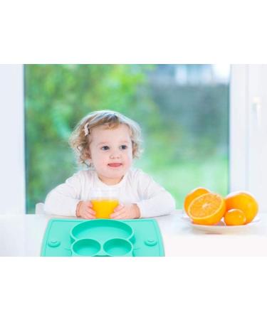 Silicone Divided Toddler Plate Set - Non Slip Suction Baby Dinner Plates with Spoon & Fork | BPA Free & FDA Approved - 5owl-cyan - Buy Online on SooperMarket.com