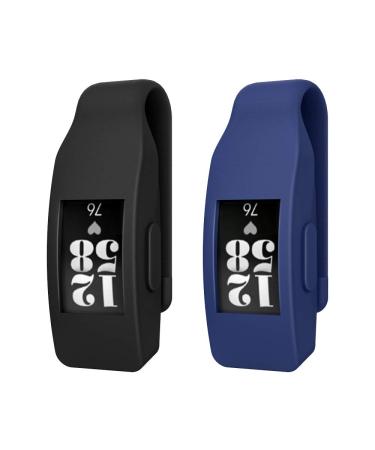 MoKo 2-Pack Clip Holder Compatible with Fitbit Inspire/Inspire HR, Soft Silcone Clip Clasp Case Women Men for Fitbit Inspire/Inspire HR - Black & Navy Blue