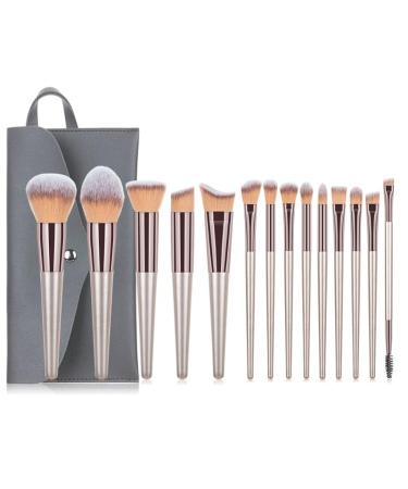 Buy 14 Champagne Gold Makeup Brush Set - Eyebrow & Loose Powder Brushes | Premium Beauty Tools - Buy Online on SooperMarket.com