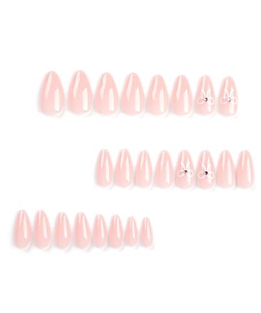 Light Pink Press on Nails - Glossy Short Fake Nails with Bow Tie | 24Pcs Full Cover Nail Art for Women & Girls - Buy Online on SooperMarket.com