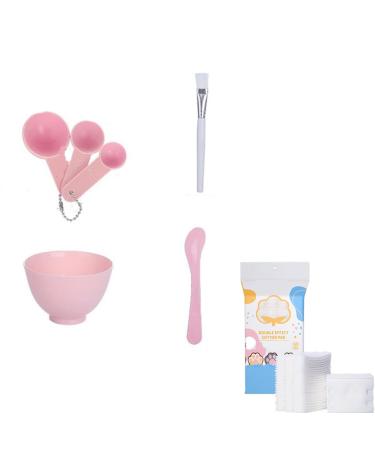Face Mask Mixing Bowl Set +50pcs Cotton Pads Plastic 6 in 1 DIY Facemask Mixing Tools Kit with Mask Bowl Stick Spatula Measuring Cup & Mask Brushes (Pink)