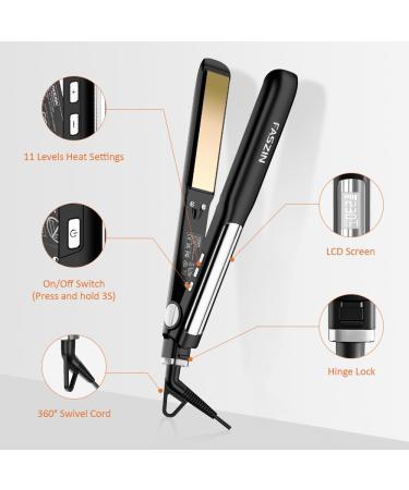 Faszin Ionic Titanium Hair Straightener: 20S Fast Heat Up, Clear LCD Display, 2-in-1 Styling Tool for Smooth & Shiny Results - Black - Buy Online on SooperMarket.com
