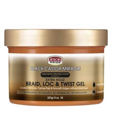 African Pride Black Castor Miracle Extra Hold Braid  Loc and Twist Gel  8 oz