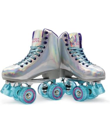 FoxySkate Roller Skates Women  Double Row & 4 Wheels Shiny Roller Skates for Women and Men  Adjustable  Indoor and Outdoor Roller Skates for Girls  7-10 US HOLOGRAPHIC 9 - Buy Online on SooperMarket.com