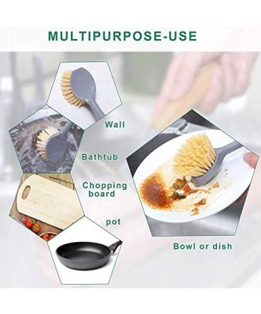 Garta 4 Pieces Long Handle Dish Brush Wooden Dish Brush with Bamboo Handle Bristles Dish Scrubber with Built-in Scraper - Buy Online on SooperMarket.com