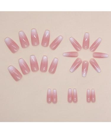24Pcs Pink Ombre Acrylic Press On Nails - Medium Square Fake Nails with Glitter Designs for Women & Girls - Buy Online on SooperMarket.com