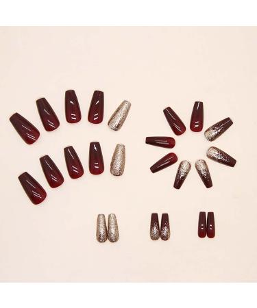 RikView Medium Red Glitter Press on Nails - 24 Pack Square Acrylic Full Cover - International Shipping Available - Buy Online on SooperMarket.com
