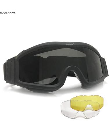 Fouos Military Airsoft Goggles - Tactical Safety Glasses with 3 Interchangeable Lenses and Anti-Fog Technology in Black - Buy Online on SooperMarket.com