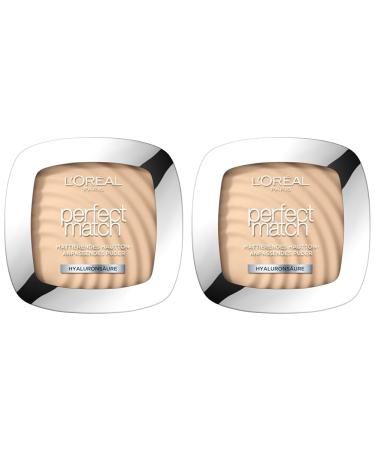 L'Or al Paris Powder Make Up Matting Compact Powder with LSF 8 including mirror and sponge Perfect Match Powder No. 1.R/1.C Rose Ivory 9 g (pack with 2) 1.R/1.CRose Ivory 9.00 g (2 pack)