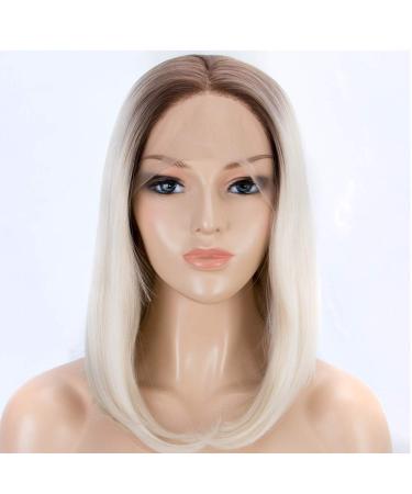 SHIYID Blonde Short Wig for Women | Synthetic Lace Front Wig with Light Brown Roots | Heat Resistant Fiber - Buy Online on SooperMarket.com