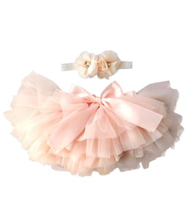 YONKINY Tutu Skirt Newborn Baby Photography Prop Headband Hairband Set Princess Tulle Skirt for Birthday Photography 0 Month Red Peach