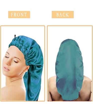 LadayPoa 2 Pcs Long Satin Sleep Cap for Women Girls - Black+Green Silky Bonnet for Long Curly Hair Protection - Buy Online on SooperMarket.com