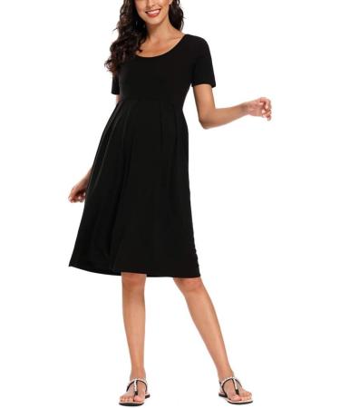 Love2Mi Maternity Dress XL Black - Short-Sleeve A-Line Midi Pregnant Dress - Buy Online on SooperMarket.com