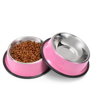 WERFORU 2 Pieces Dog Bowls Stainless Steel Dog Cat Bowls Pet Bowls For Feeding Water and Food Pink Medium Size M (2 Count) A-pink