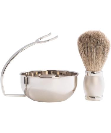 Bey-Berk BB13 Chrome Plated & Satin Soap Dish with Pure Badger Brush - Luxury Bathroom Accessory - Buy Online on SooperMarket.com