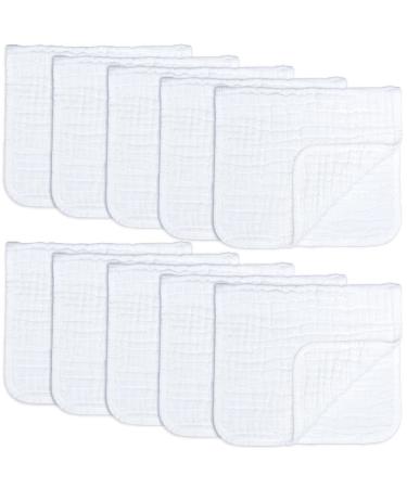 Muslin Burp Cloths 10 Pack Large 100% Cotton Hand Washcloths 6 Layers Extra Absorbent and Soft by Comfy Cubs (White, Pack of 10) White 10-Pack 20"X10"