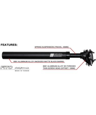 Fito Performance Edition 6061 Aluminum Alloy Suspension Seatpost 27.2 x 350mm - BLACK - Made in Taiwan - Buy Online on SooperMarket.com