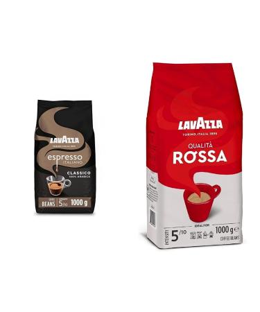 Lavazza Espresso Italiano Arabica Medium Roast Coffee Beans 1kg & Qualit Rossa Coffee Beans with Aromatic Notes of Chocolate and Dried Fruit