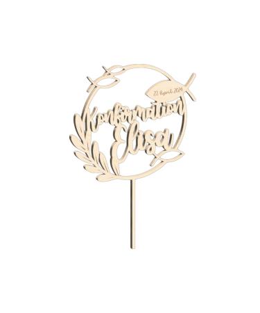 Alsino Cake Topper personalizes communion and confirmation confirmation - cake stick cake attachment with an individual name and date select material: Birch multiplex