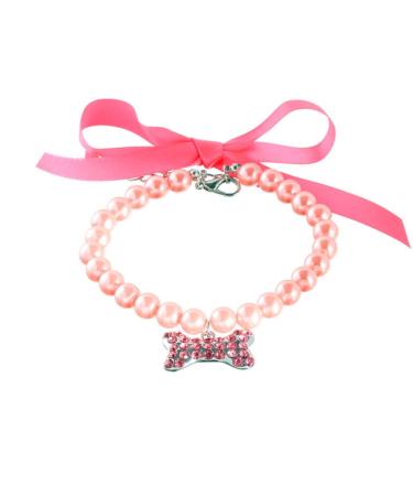 RayMinsino Dog Cat Necklace with Pearl Bone Pendant Adjustable Collar M rose