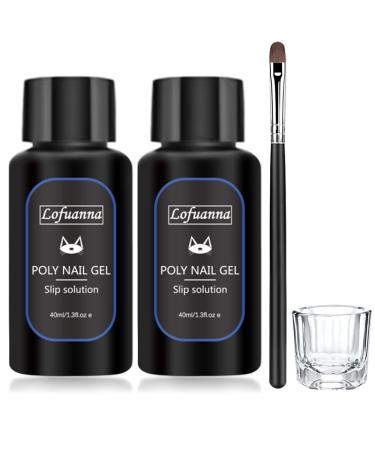 Lofuanna Poly Gel Slip Solution 80ML-Professional Poly gel Slip Solution Kit For Extender Gel, Builder Gel, UV/LED Nail Tips, Liquid Solution With Nail Brush and Acrylic Glass(40ML2) 2PCS