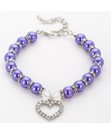RayMinsino Pet Supplies Pearl Necklace Love Diamond Pendant Pet Collar Cat and Dog Jewelry Small Purple