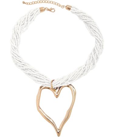 Shop Oralgo's Fashionable Multi-Layered Pearl Choker Necklace with Large Metal Heart - Gold & White Statement Jewelry for Collarbone Style - International Shipping Available - Buy Online on SooperMarket.com