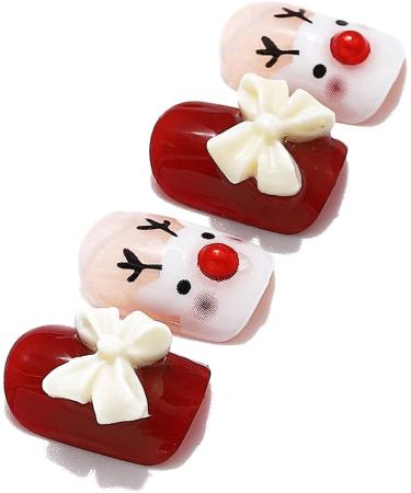 Christmas False Nails Snow Press on Nails - Antler Red Fake Nails 24pcs for Women and Girls - Buy Online on SooperMarket.com