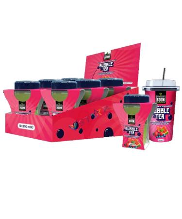 Boom Watermelon Strawberry BlueberrryMojito Mint Mango & PeachBubble Tea 250ml (12 Boom Watermelon Strawberry Blueberrry Bubble Tea) Boom Watermelon Strawberry Blueberrry Bubble Tea 12