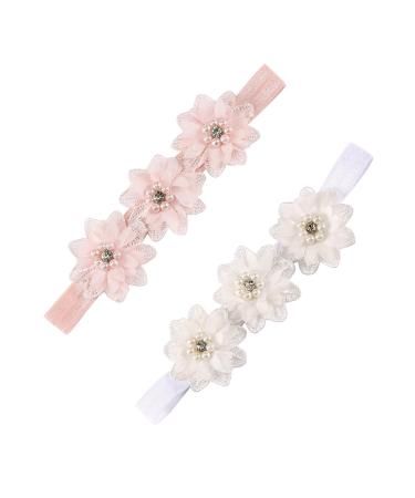 TSUWNO Baby Headband Flowers Flower Headband Baby Baby Girl Headbands Hairband Baby Baptism Flower Headband For Little Ones (2Pcs)