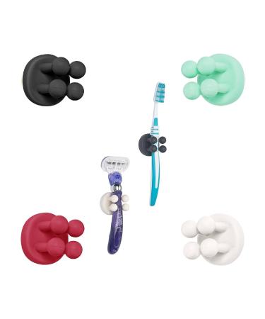 Tecbull Funny Hooks toothbrush holder razor holder shower razor holder without drilling toothbrush bracket Self-adhesive clamping holder for toothbrushes (4x colored1+4x-replacement adhesive pad) 4x 4-colored/colored-1
