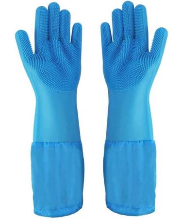 Rubber Dishwashing Gloves Extra Long Sleeves Cleaning Scrubber Gloves Waterproof Mittens 1Pair Blue. - Buy Online on SooperMarket.com