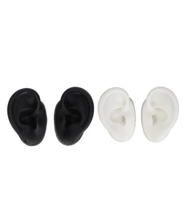 Silicone Ear Model 2 Pair Flexible Elastic Left Right Silicone Ear Model for Novice for Jewelry Display (Black and White)
