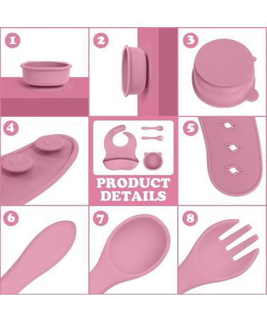 Vicloon Baby Weaning Set 4 Pcs | Silicone Feeding Set with Suction Plate, Bowl, Bib, Spoon & Fork | BPA Free | Toddlers & Kids Bowl Set | Pink Bear Sucker Bowl - Gift for Kids - Buy Online on SooperMarket.com