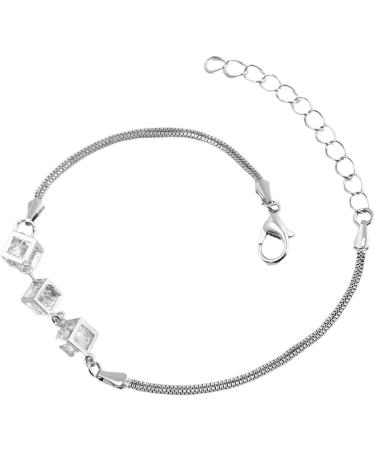 Oralgos Zircon-Cube Bracelet - Elegant Adjustable Crystal Chain Jewelry for Couples & Anniversaries - Buy Online on SooperMarket.com