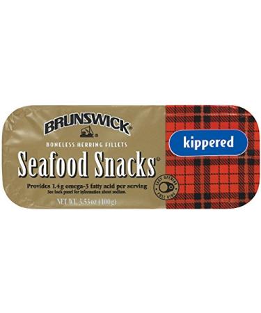 BRUNSWICK Boneless Kippered Herring Fillet Seafood Snacks, High Protein Food, Keto Food, Gluten Free Food, High Protein Snacks, Canned Food, Bulk Herring Fillets, 3.53 Ounce Cans (Pack of 18)