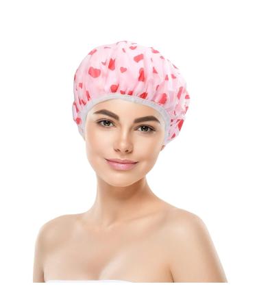 FRCOLOR Girl Beanie Shower Cap - Reusable Floral Printed Spa Cap for Girls - Elastic Double Wrap Protector for Beauty Bonnet - Salon Bathing Cap for Women - Pink, 29x29cm - Buy Online on SooperMarket.com