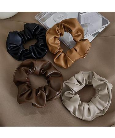 Soft Leather Big Hair Scrunchies for Women - 4 Pcs Ponytail Holders for Thick Hair - Buy Online on SooperMarket.com