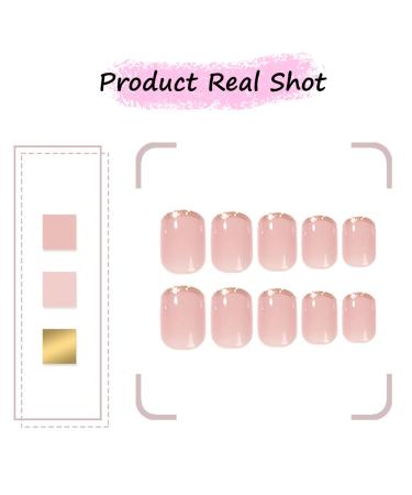Gold Glitter French Tips Press On Nails - 24Pcs Square Nude Pink False Nail Kit for Women - Reusable Acrylic Gel Nails with Designs - Holiday Gift Set - Buy Online on SooperMarket.com