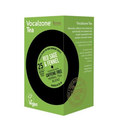 Vocalzone Tea for Throat & Voice Care - Red Sage & Fennel. Caffeine Free Herbal Tea Blend. 25 Tea Bags. Contains Liquorice Root