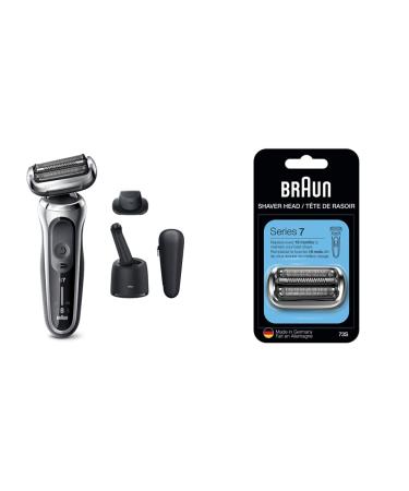 Braun Electric Razor for Men Flex Head Foil Shaver with Precision Beard Trimmer, Silver & Series 7 New Generation Electric Shaver Replacement Head - 73S 7071cc + Replacement Head