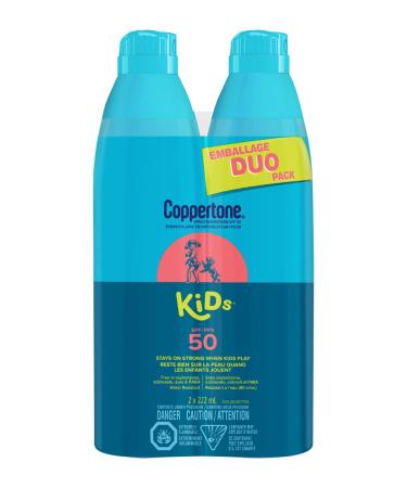 Coppertone Kids Sunscreen Continuous Spray Spf 50 Duo Pack (2 X 222 ml.) Hypoallergenic Sun Protection for Children Water Resistant Face and Body Spray for Kids Spray Value Pack 444 ml. SPF 50 - Spray Continuous Spray 222 ml (Pack of 2)